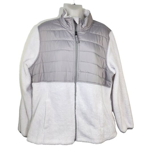 Faded Glory Womens Jacket 1X 16W White Gray Fleece Long Sleeve Full Zip Lined - Picture 1 of 9